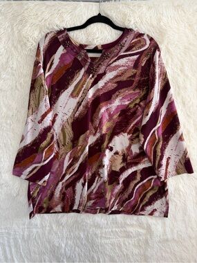 Alfred Dunner Womens Abstract Knit Top Size 1X  Burgundy Grandma Mature Stretch